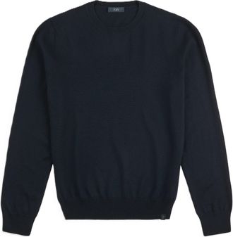 Fay Black Minimalist Ribbed Crewneck Sweater