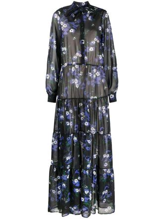 Plan C Anemone-print long-sleeve dress - Blue