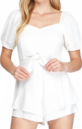She + Sky Short Puff Sleeve Layered Romper With Shirred Front In Off White