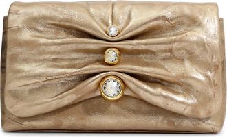 Alexis Bittar Ruched Crystal Molten Leather Clutch in Antique Gold at Nordstrom