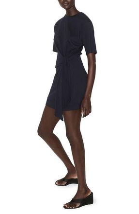 Mango Side Tie Stretch Cotton T-Shirt Minidress in Navy at Nordstrom, Size 2