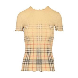 Burberry Gradient Check Stretch Cotton Top - female - Burberry - Round-neck Knitwear - Beige - S - Knitwear