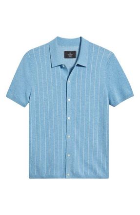 Reigning Champ Piazza Stripe Cotton & Linen Blend Button-Up Shirt in Gulf-Ivory at Nordstrom, Size Xx-Large