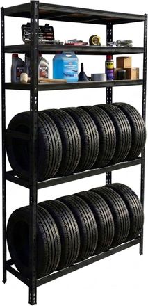 Relaxdays Relaxdays Estanter&iacute;a Para 12 Neum&aacute;ticos 210x120x40 Cm, 750 Kg, Acero, Montaje Sin Tornillos, Para Taller, Negro