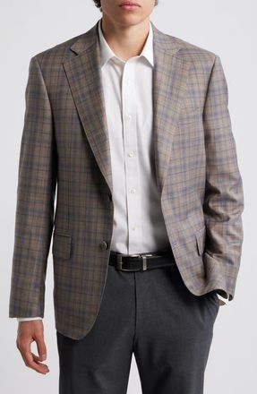 Samuelsohn Tan & Blue Double Check Slub Wool Sport Coat at Nordstrom, Size 40 Regular