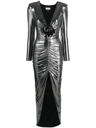 Nissa ruffle-detailing V-neck dress - women - Fabric - 36 - Silver