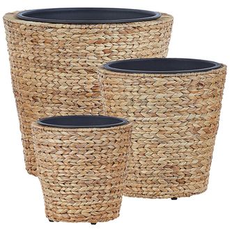 Beliani Conjunto De 3 Macetas De Jacinto De Agua Natural Beige Negro Inserto Plaka