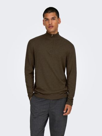Only & Sons Troyer ONLY & SONS ONSLOUI REG 12 MEL HALF ZIP KNIT NOOS, Herren, Gr. XXL, coffee bean detail:melange, Strick, Obermaterial: 60% Baumwolle, 20% Nylon,