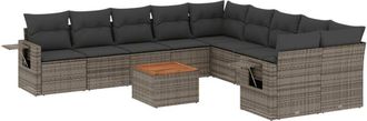 vidaXL Set De Sof&aacute;s De Jard&iacute;n 11 Pzas Y Cojines Rat&aacute;n Sint&eacute;tico Gris Vidaxl