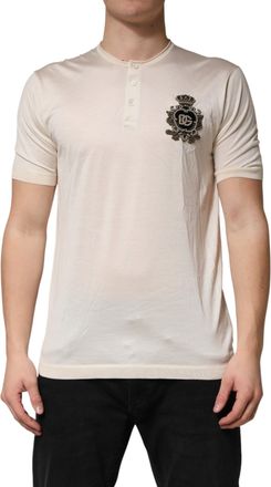 Dolce & Gabbana Off White Silk Logo Patch Men Henley Mens T-shirt (Pre-Owned)