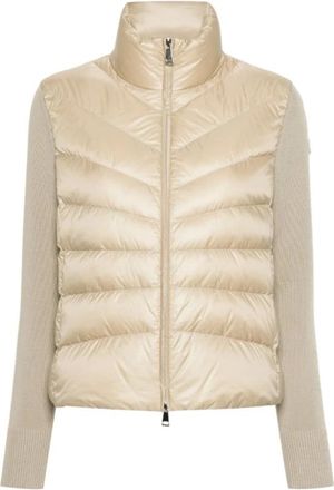 Moncler Beige Gebreide Mouw Pufferjas - Dames - Vesten - Beige - M - Wol - Truien & Vesten