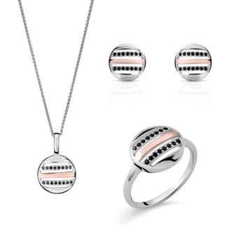 Orphelia Maxwell WoMens 925 Sterling Silver Set: Necklace + Earrings + Ring - Silver/Rose SET-7501 - Silver & Rose Gold - Size Q