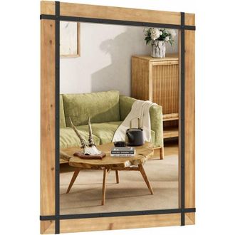 Costway Costway - Espejo De Pared 77 X 99,5cm, Espejo Decorativo Rectangular Con Marco De Madera De Abeto, Estilo Granja, Espejo De Pared Para Sala De Estar, 