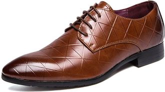 Generic Shoes Dress Oxford for Men Lace Up Plaid Burnished Toe Derby Shoes Vegan Leather Block Heel Resistant Non Slip Anti-Slip Low Top Wedding(Brown,7.5 UK)