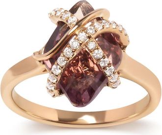 House of Brilliance 14K Rose Gold 1/5 Cttw Diamond Wrapped 15x15 MM Purple Amethyst Cocktail Ring (G-H, SI1-SI2)