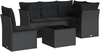 vidaXL Set De Sof&aacute;s De Jard&iacute;n 6 Piezas Y Cojines Rat&aacute;n Sint&eacute;tico Negro Vidaxl