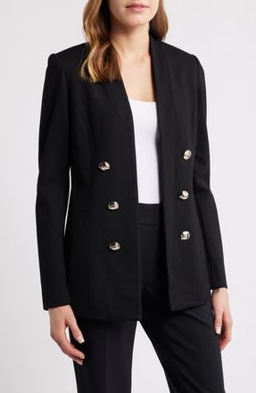 Anne Klein Shawl Collar Faux Double Breasted Jacket in Anne Black at Nordstrom, Size Large