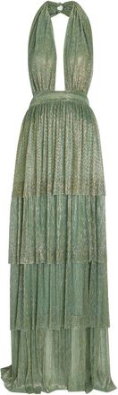 L&rsquo;Id&eacute;e Nammos Halterneck Metallic-mesh Maxi Dress - Green - 16 (UK16 / XL)
