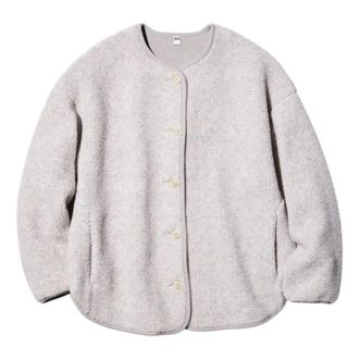 Uniqlo Pile Lined Fleece Relaxed Cardigan Light Grey 479616-02