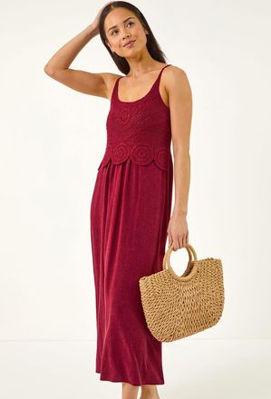 Roman Crochet Contrast Midi Dress