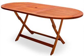 Deuba Casaria Mesa De Madera De Acacia Plegable 160x85x75cm Soporte Para Sombrilla Mesas De Jard&iacute;n Exterior Certif Fsc