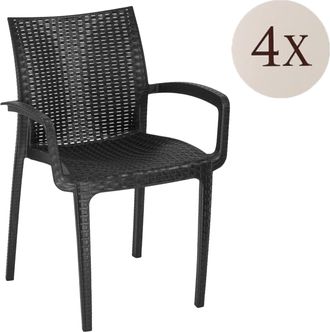 Dmora Set De Sillas Bueno, 4 Sillas, Apilable Hecho En Italia, Negro Antracita