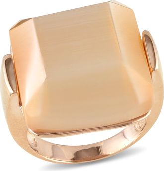 Mimi & Max 30ct TGW Champagne Simulated Cat Eye Ring Rose Silver Plated