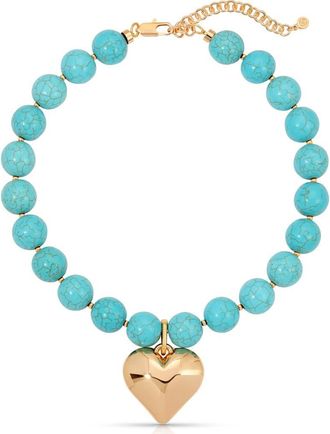Ettika Chunky Beaded Heart Pendant Necklace in Turquoise at Nordstrom