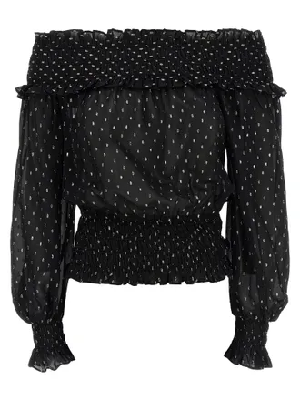 Self Portrait Black And Gold Chiffon Tops Black