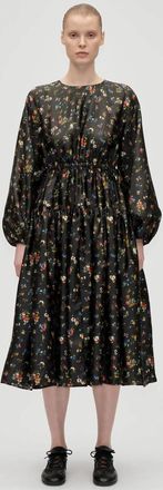 Stine Goya Waist Tie Ruffle Midi Dress In Black