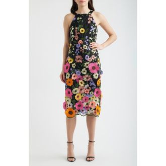 Eliza J 3D Floral Embellished Cocktail Dress in Black Multi at Nordstrom, Size 14