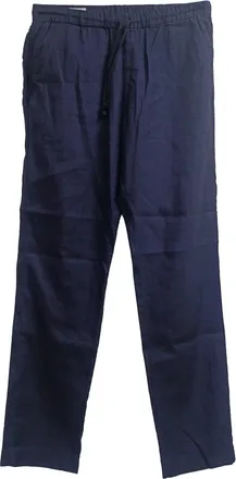 Dries Van Noten Drawstring Straight-Leg Trousers in Navy Blue Linen