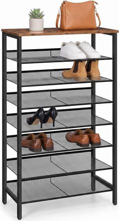 Relaxdays Relaxdays Zapatero Industrial, 8 Niveles, 137x75x30 Cm, Efecto Madera, Metal, Negro/marr&oacute;n