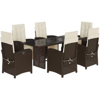 vidaXL Set Comedor De Jard&iacute;n 7 Pzas Con Cojines Rat&aacute;n Sint&eacute;tico Marr&oacute;n Vidaxl