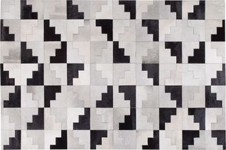 Beliani Alfombra Negra Y Gris De Piel 140 X 200 Cm Rectangular Moderna Patchwork Hecha A Mano Efirli