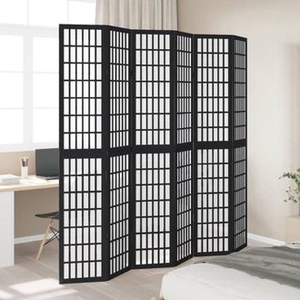 Berkfield Home Room Divider 6 Panels Black Solid Wood Paulownia