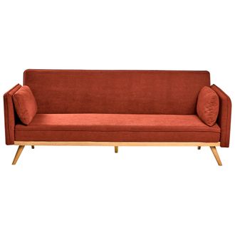 Beliani Beliani - Sof&aacute; Cama De Tela Mecanismo Clic-clac Para Dormir Minimalista Rojo Asaa