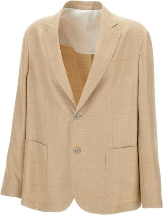 Barba Blazer van wol- zijde en linnen - Heren - Jassen - Beige - Maat: 2XL Linnen