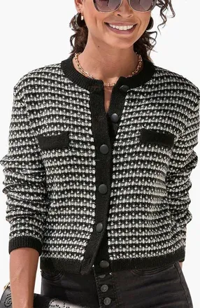 Lascana Tweed Look Cardigan in Black & White at Nordstrom, Size 10