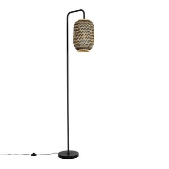 QAZQA Lampada da terra yvonne - Orientale - Bamboo,Acciaio - Nero/Legno - Oblungo Max. 1 x Watt