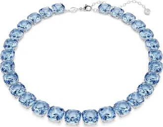 Swarovski Millenia Cushion Cut, Blue, Rhodium Plated Necklace
