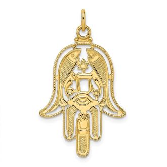Diamond2Deal 14k Yellow Gold Polished Textured Solid Hamsa Pendant