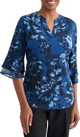 Kasper Floral Print Top in Blue Night Multi at Nordstrom, Size X-Large