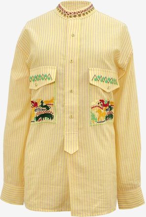 Monoki Mao-Kragen Hemd mit Streifen und Stickerei Empover
