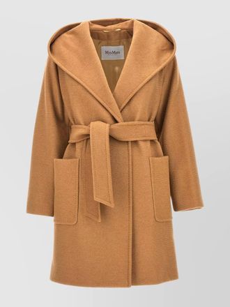 Max Mara camel hair hooded belted single breasted coat