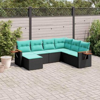 vidaXL Set De Sof&aacute;s De Jard&iacute;n 7 Pzas Con Cojines Rat&aacute;n Sint&eacute;tico Negro Vidaxl