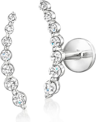 RS Pure by Ross-Simons Diamond Curved Flat-Back Ear Climbers in Sterling Silver