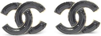 Chanel Orecchini a bottone CC placcati oro e resina con chiusura a pressione 2023 - Nero