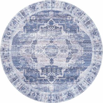 Jonathan Y Designs Alanya Ornate Medallion Machine-Washable Round Area Rug in Navy/cream at Nordstrom, Size 6Ft 0In X 6Ft 0In