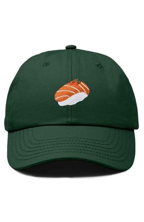 Dalix Salmon Sushi Embroidered Dad Cap in Dark Green at Nordstrom